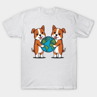 Earth's Best Friends: Adorable Dogs Embrace Our Planet with Love T-Shirt